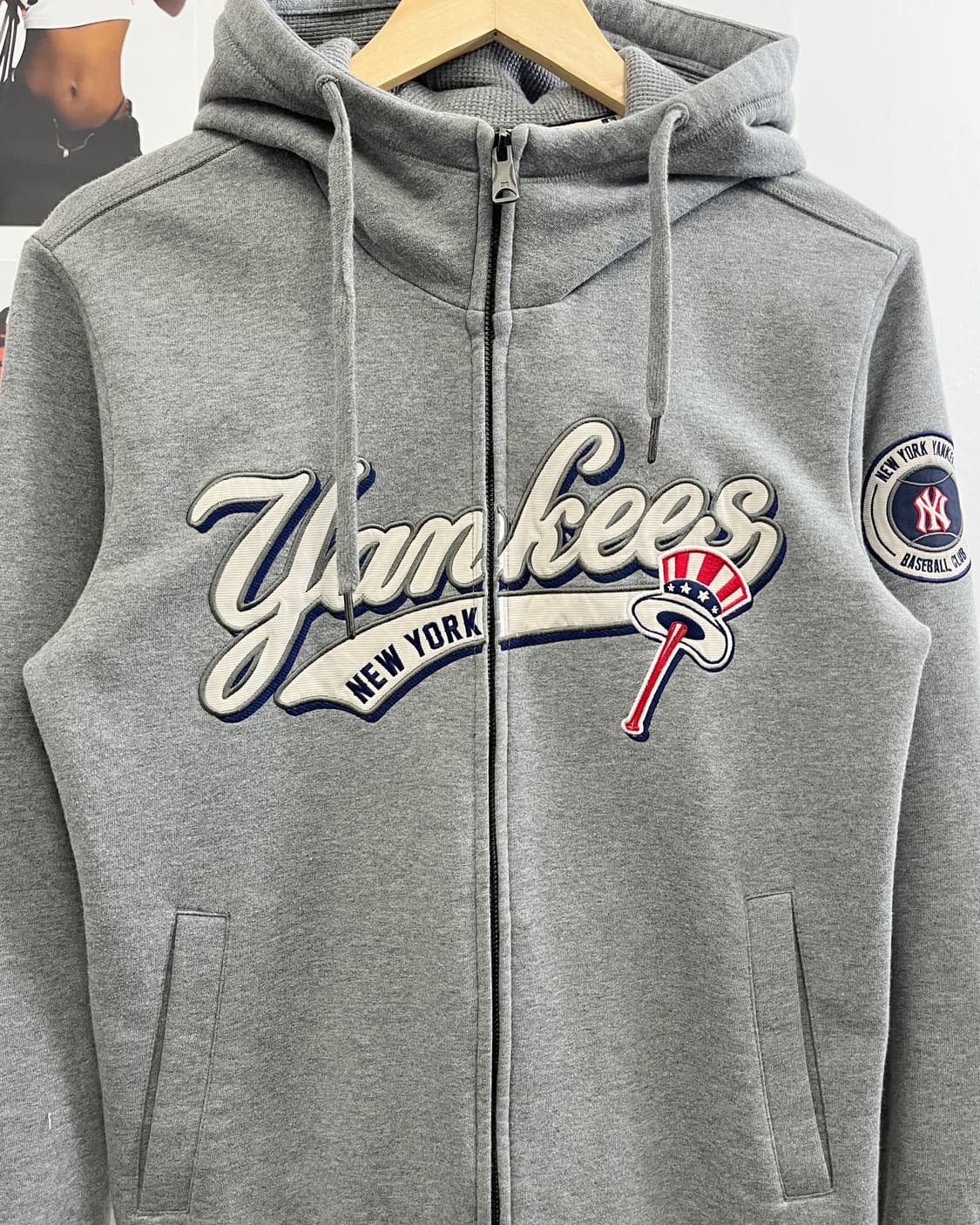 MLB 뉴욕 양키즈 스펠로고 그레이 후드집업 상품이미지5