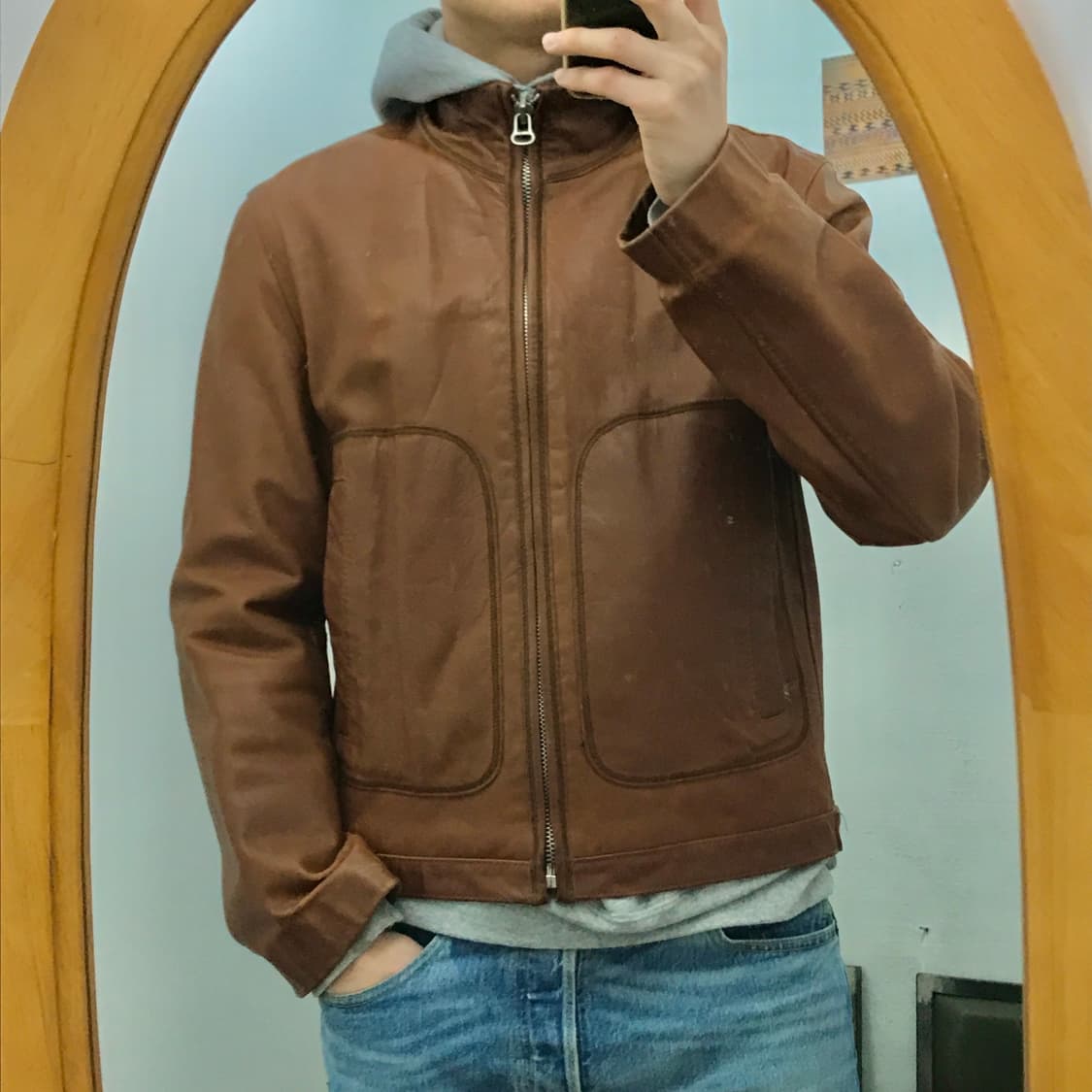 휴고 보스 소가죽 브라운 집업 레더 자켓 남성 105 사이즈 상품이미지9