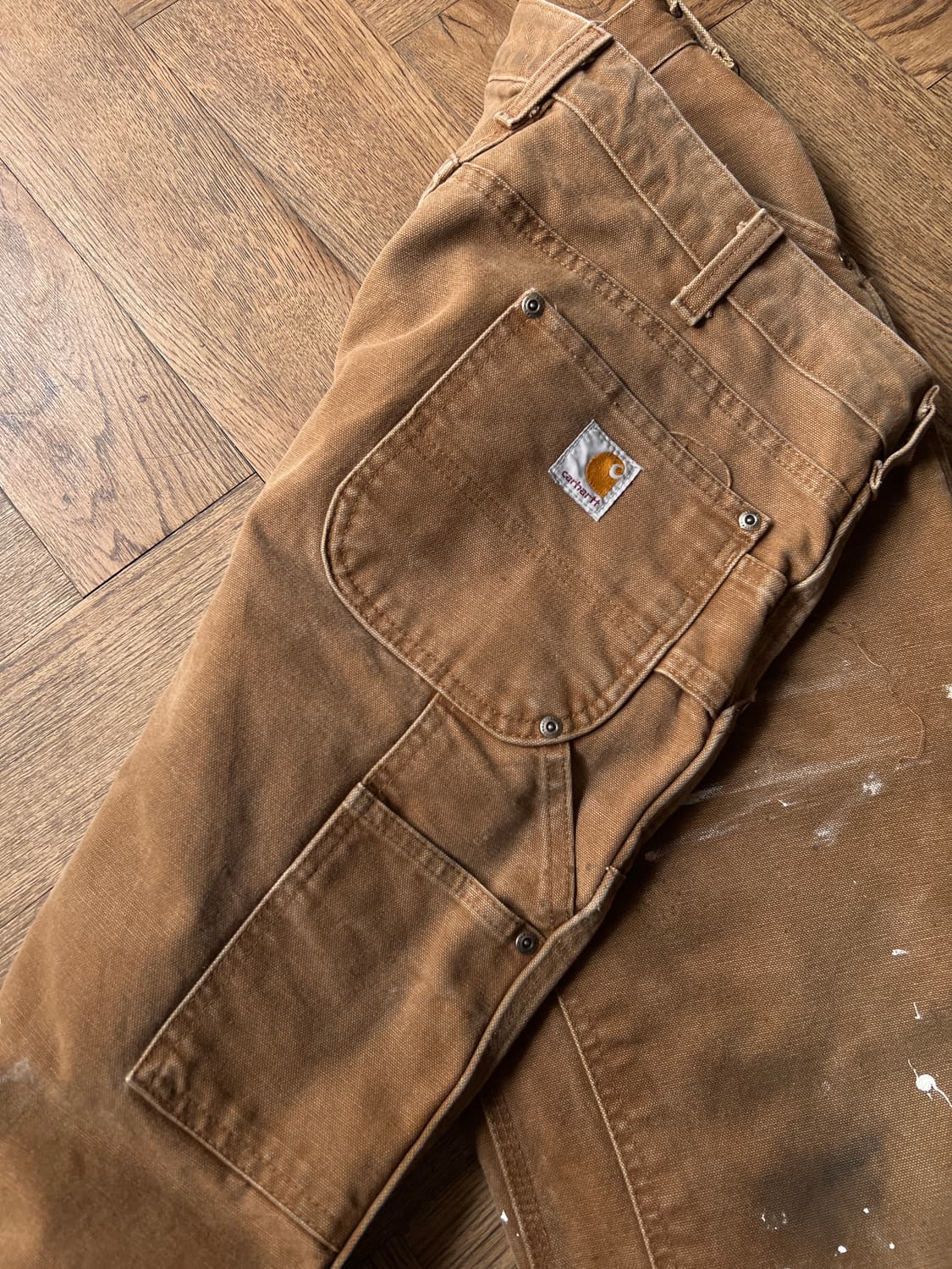 [34]칼하트 USA 빈티지 데미지드 페인팅 브라운 더블니 워크 팬츠 상품이미지6