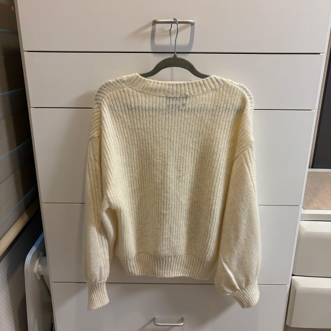 일본제 양모혼방 아이보리 크림 니트 가디건 M 상품이미지7