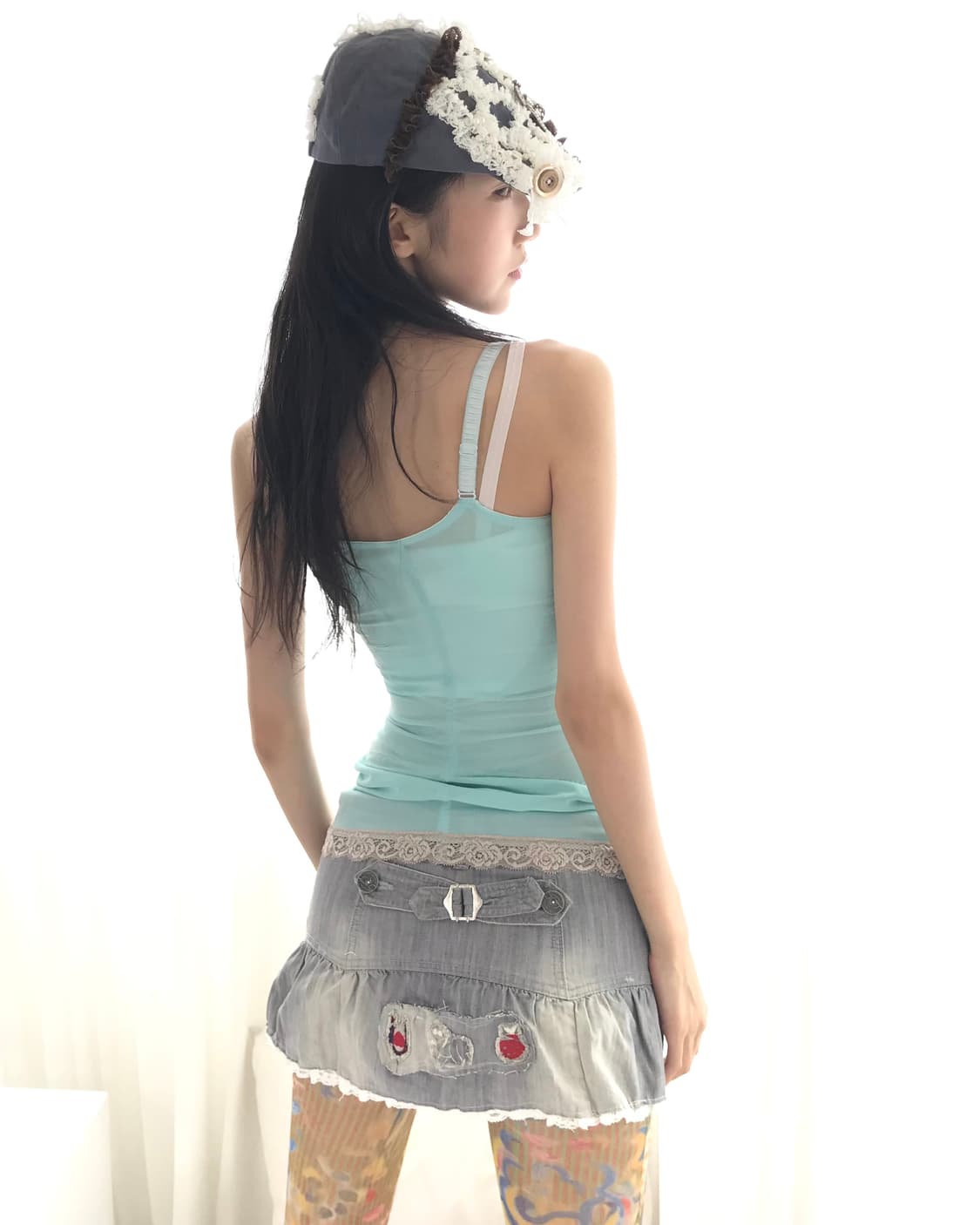 Custom🐾)Kitsch stitch denim cancanskirt 상품이미지4