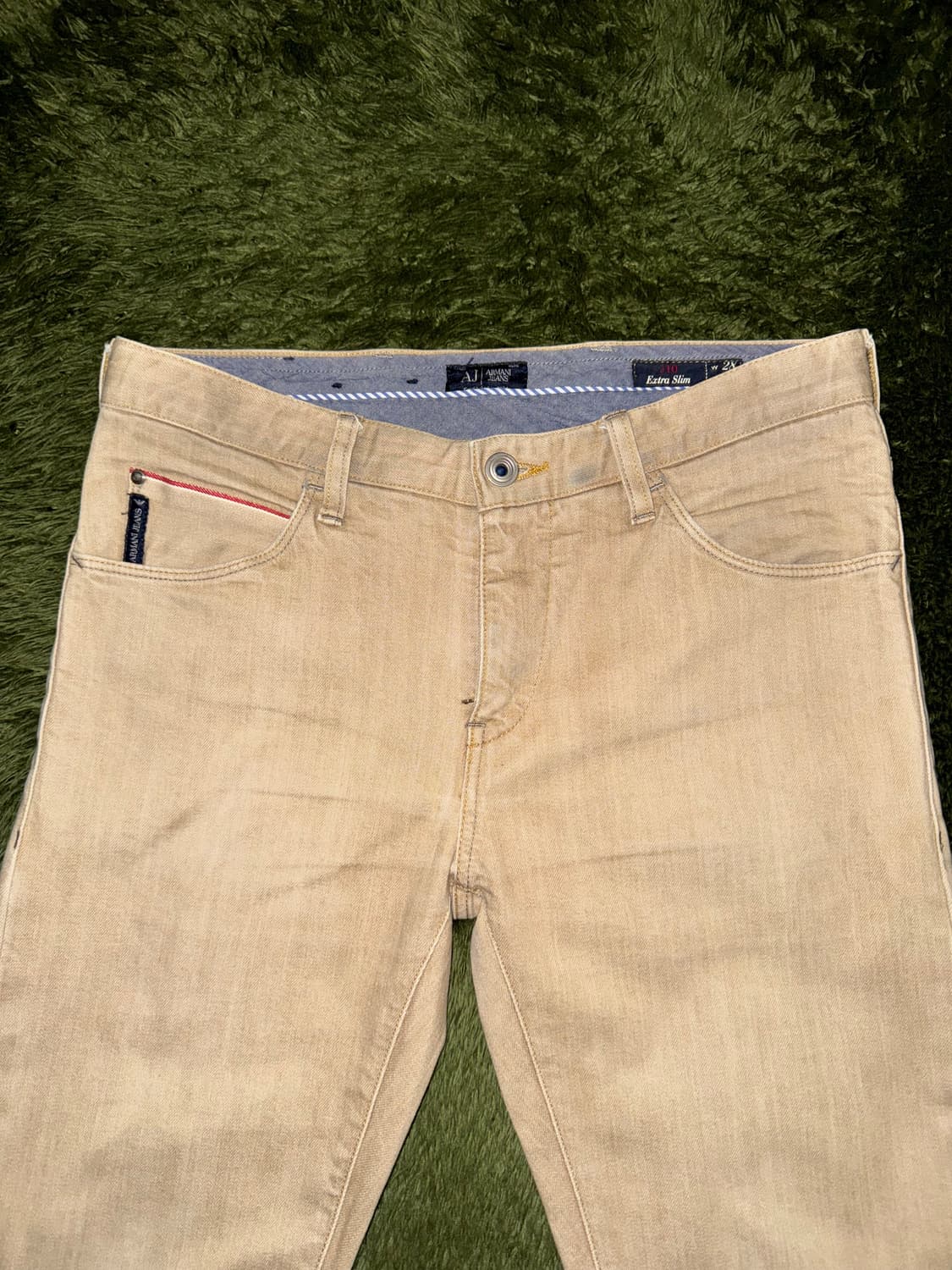 [W28/L34] ARMANI 아르마니 진스 워시드 코튼 팬츠 베이지 상품이미지5