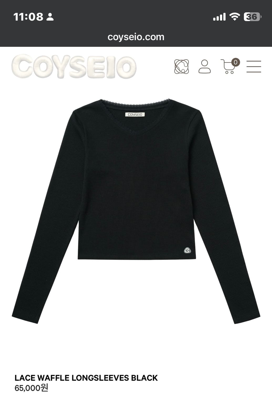 코이세이오 레이스 와플 롱슬리브 블랙 상품이미지1