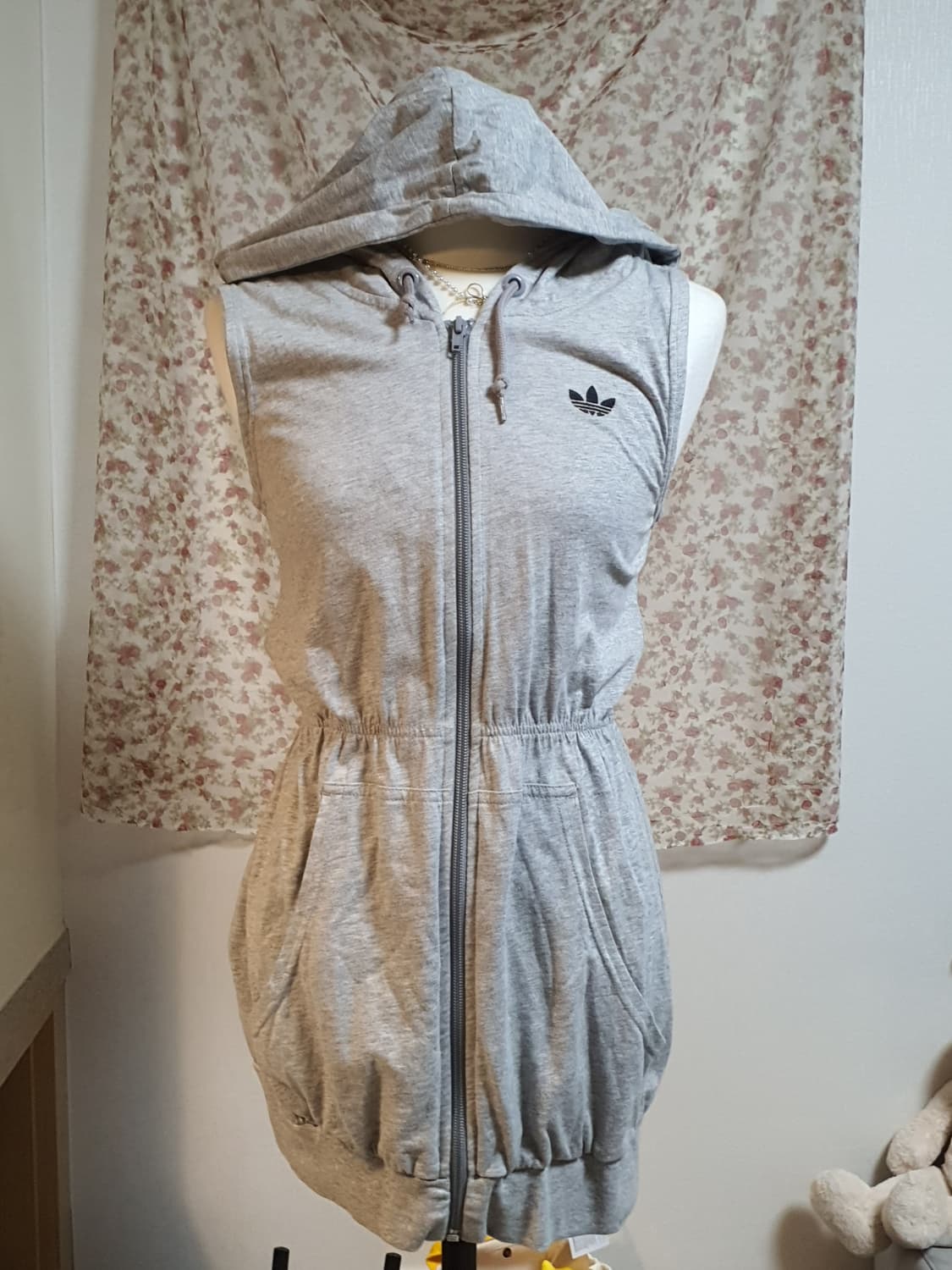 [빈티지] 아디다스 회색 후드 롱 조끼 상품이미지1