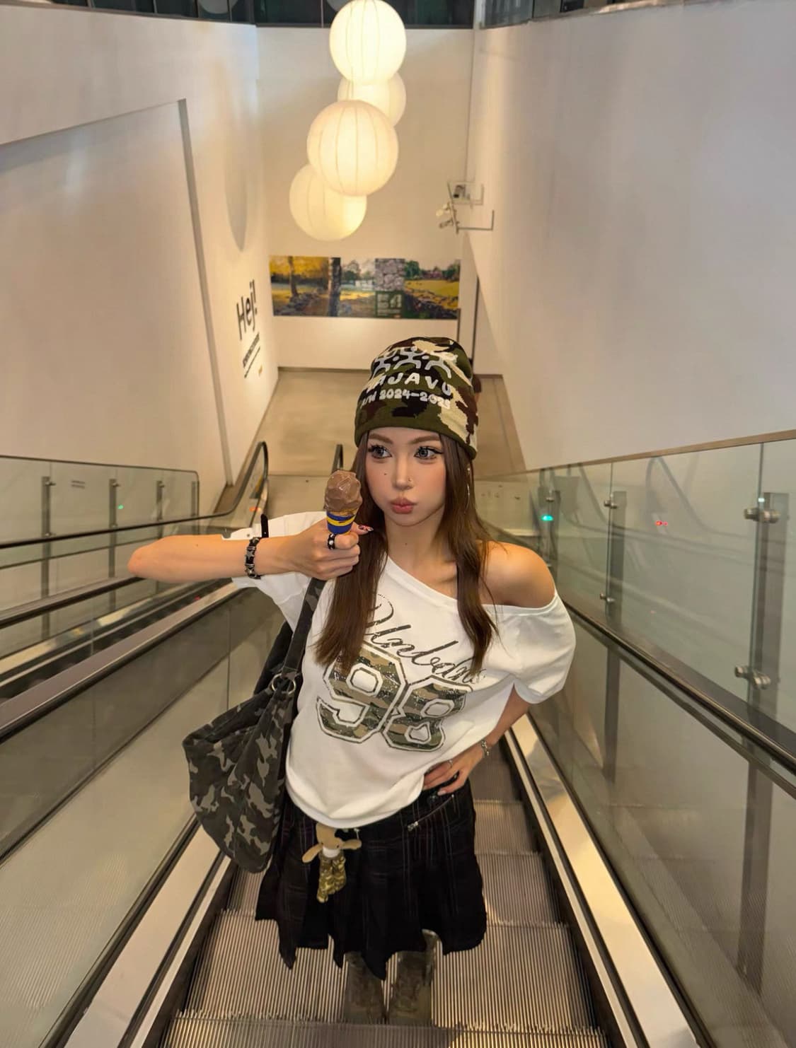 원숄더 카모 레터링 오버핏 반팔티 상품이미지2