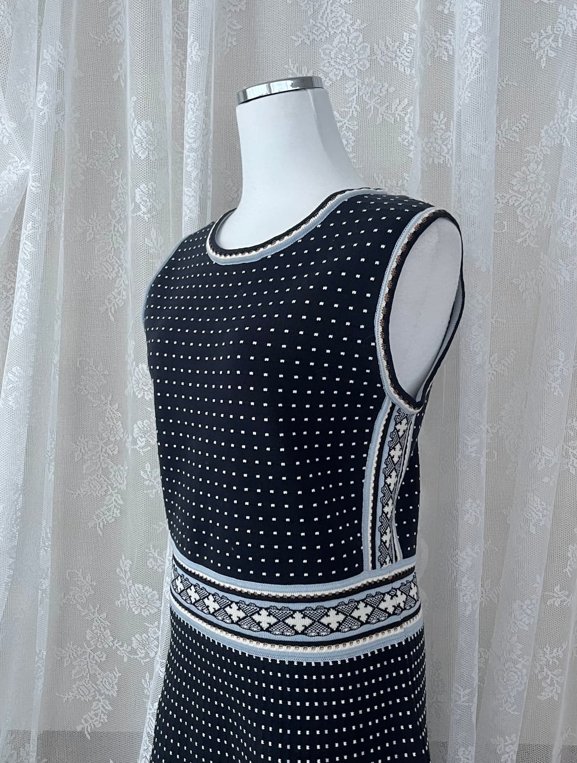 S) 토리버치 도트 패턴 니트 원피스 가디건 셋업 상품이미지4