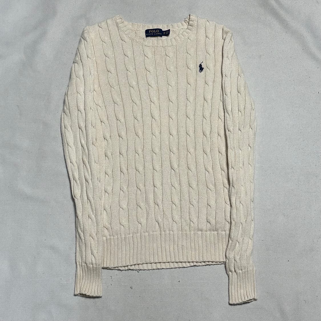 XS 폴로랄프로렌 네이비 포니 여성용 아이보리 케이블 니트  상품이미지2