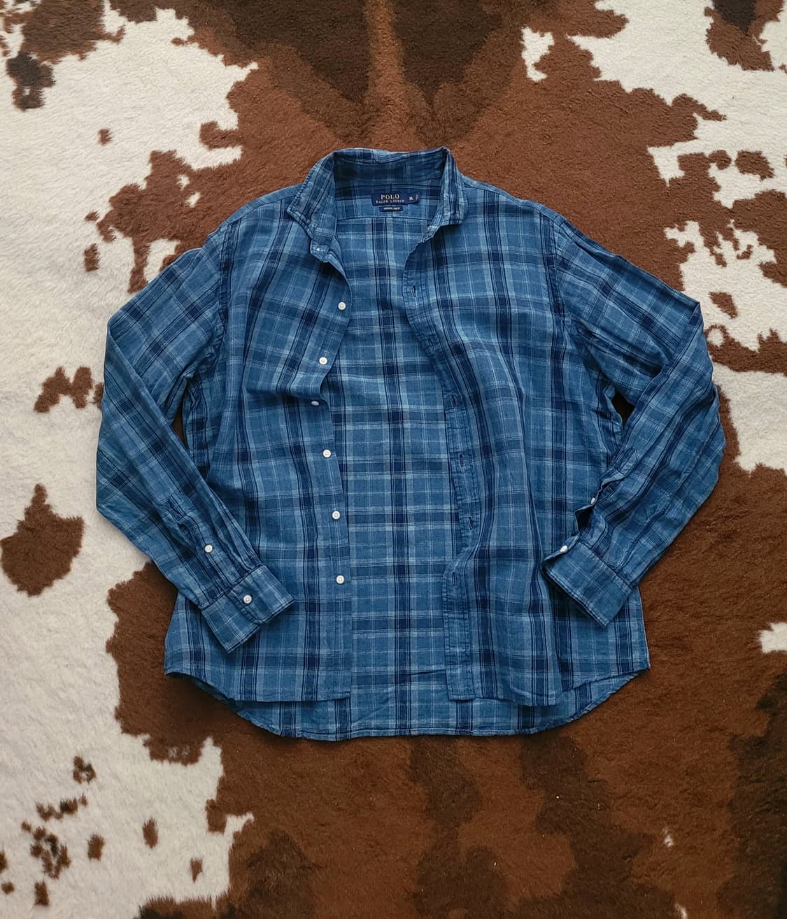 폴로 랄프로렌 남성용 인디고 린넨 체크 남방(XL) 상품이미지3