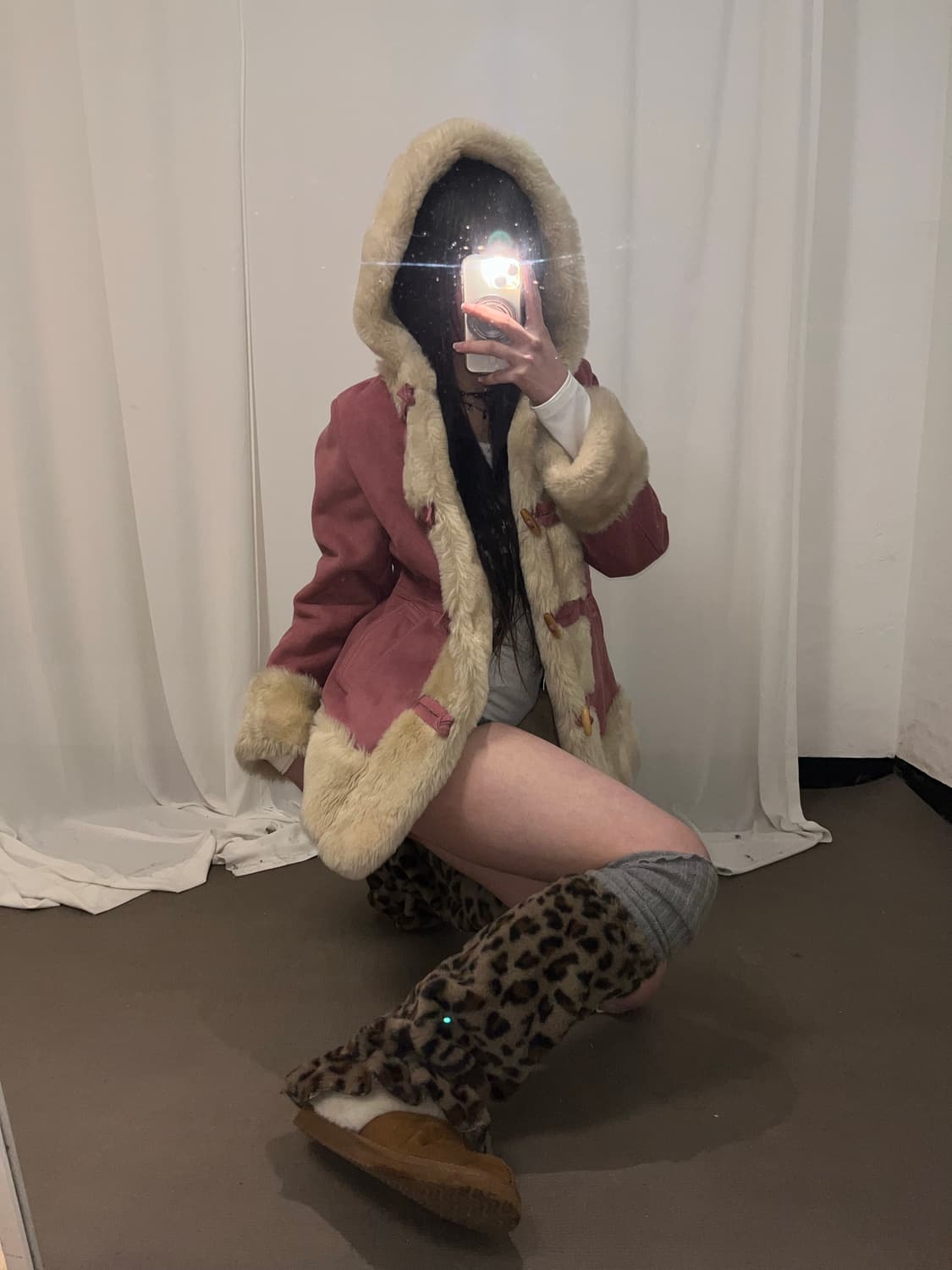 핑크 퍼트리밍 후드 떡볶이 코트 상품이미지3