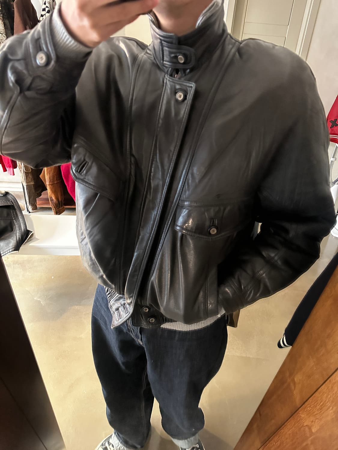 90s 클래식 램스킨 레더 블루종 자켓 상품이미지4