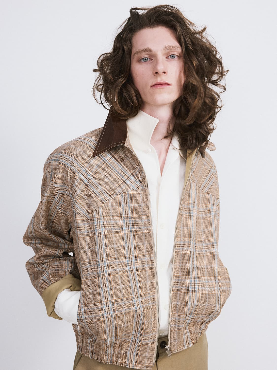 렉토 26SS 빈티지 체크 점퍼 자켓 카멜 상품이미지3