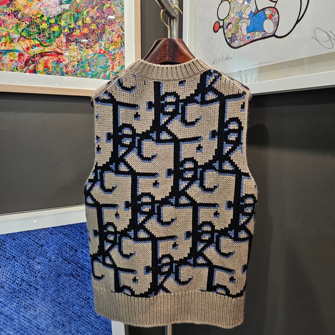 디올 x 캑터스 잭 오버사이즈 슬리브리스 스웨터 베이지 블랙 상품이미지3