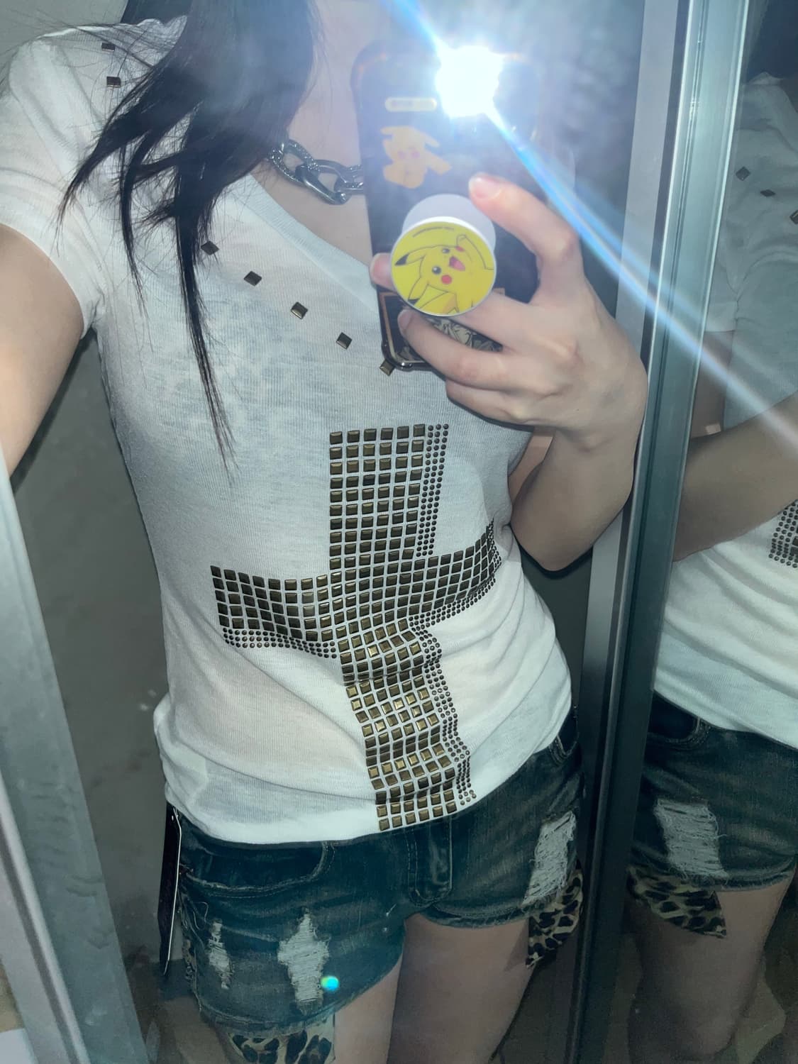 스터드 십자가 시스루반팔 상품이미지2