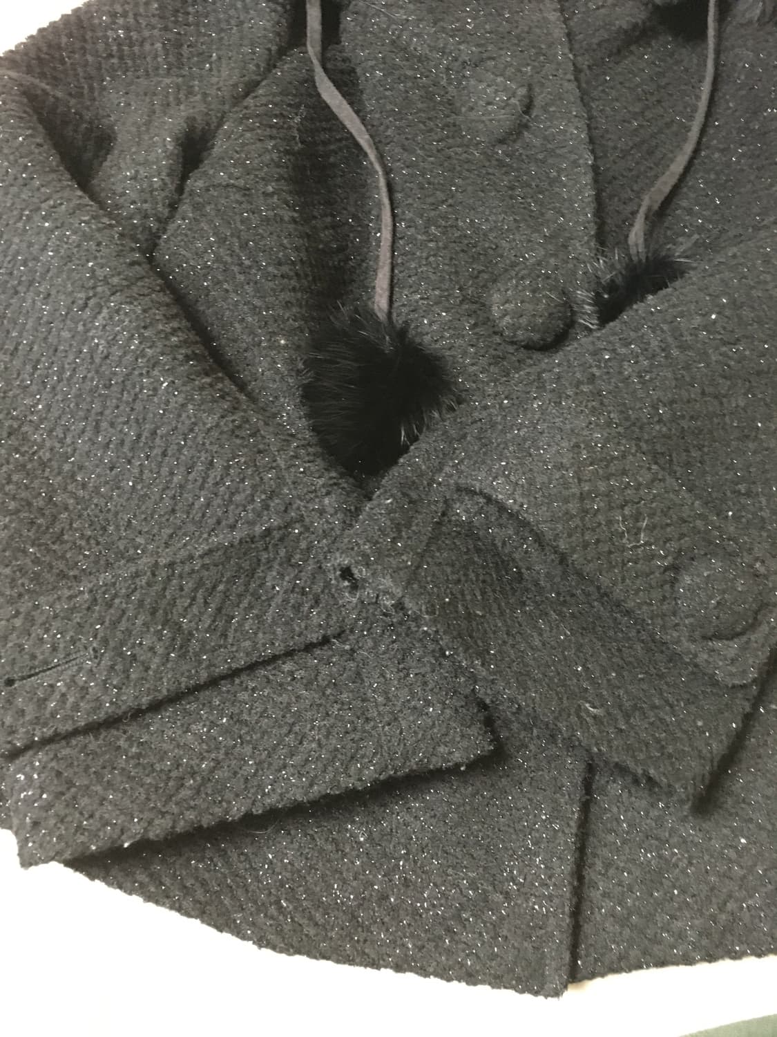 블랙 후드 퍼 폼폼이 숏 코트 라떼 히메 오네 갸루 러블리 로걀 빈티지 상품이미지3