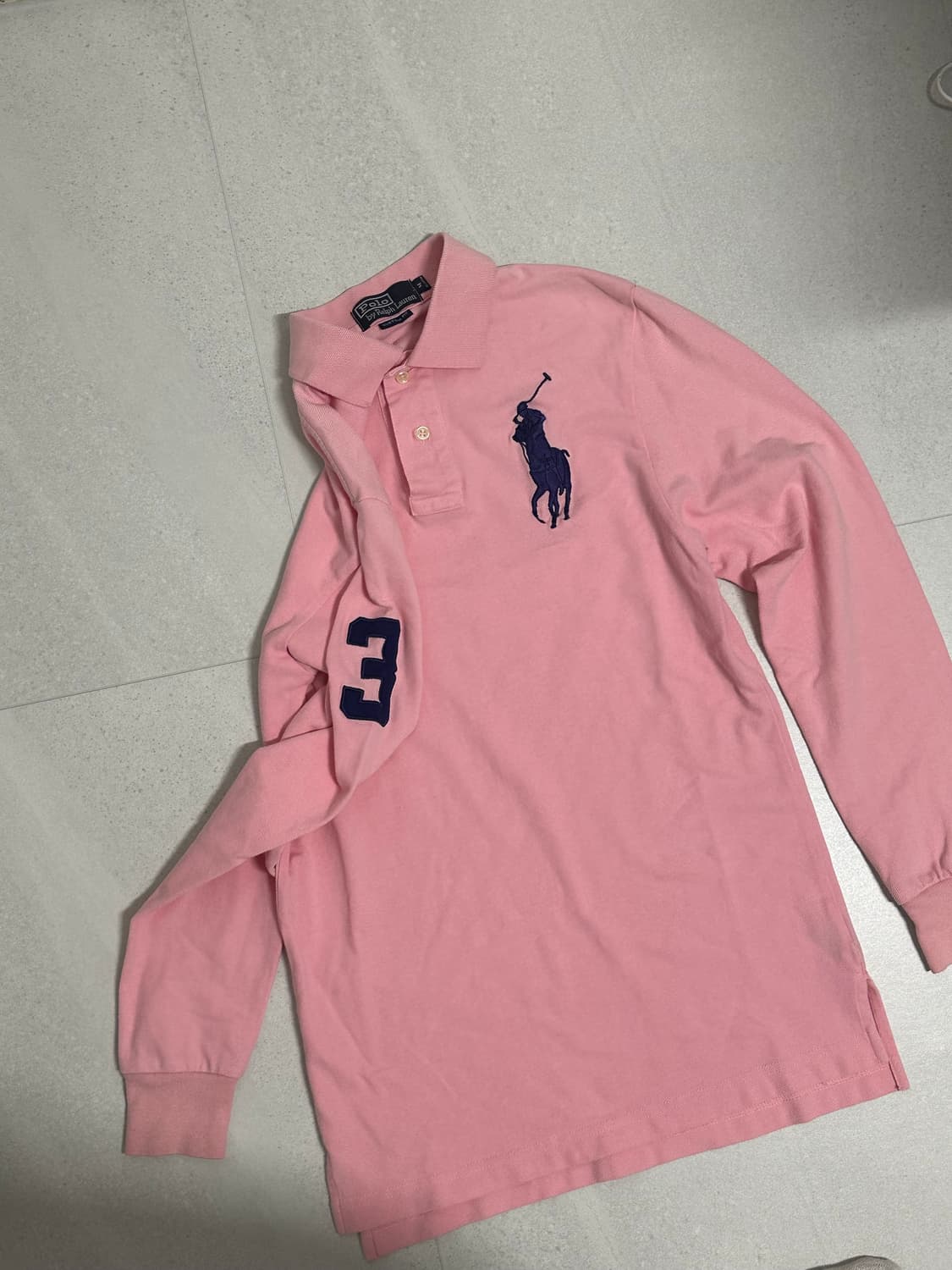 폴로 핑크색 빅포니 긴팔 카라티 상품이미지3