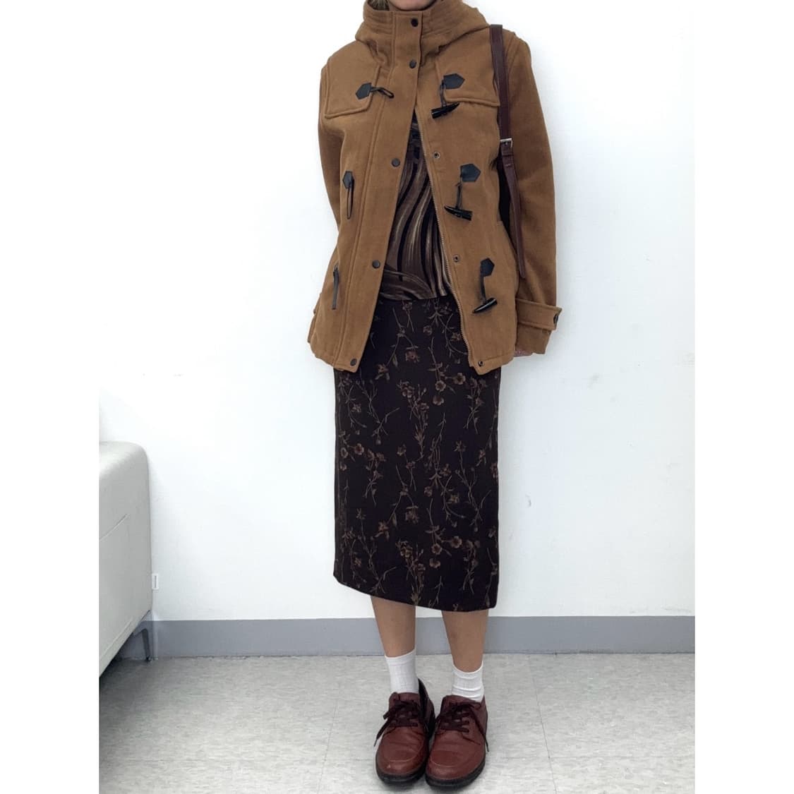 빈티지 브라운 하이넥 더플 하프 코트 상품이미지5