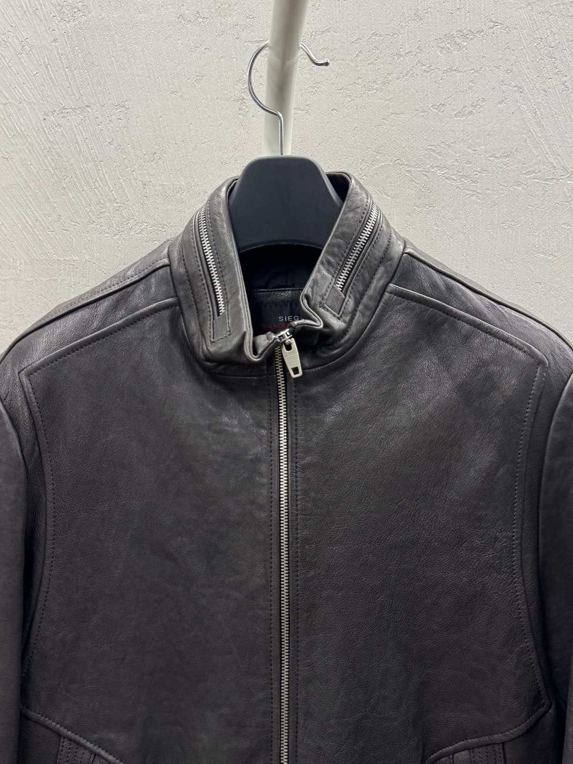 지이크 하이넥 램스킨 싱글레더 자켓 블랙 105 상품이미지3