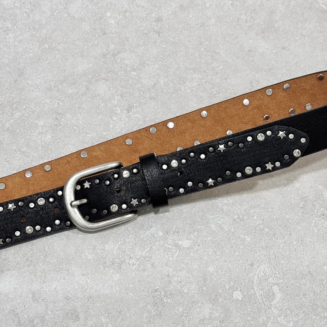 Oribell 트윙클 별 스터드 그로시 소가죽 웨스턴 벨트 블랙 상품이미지1