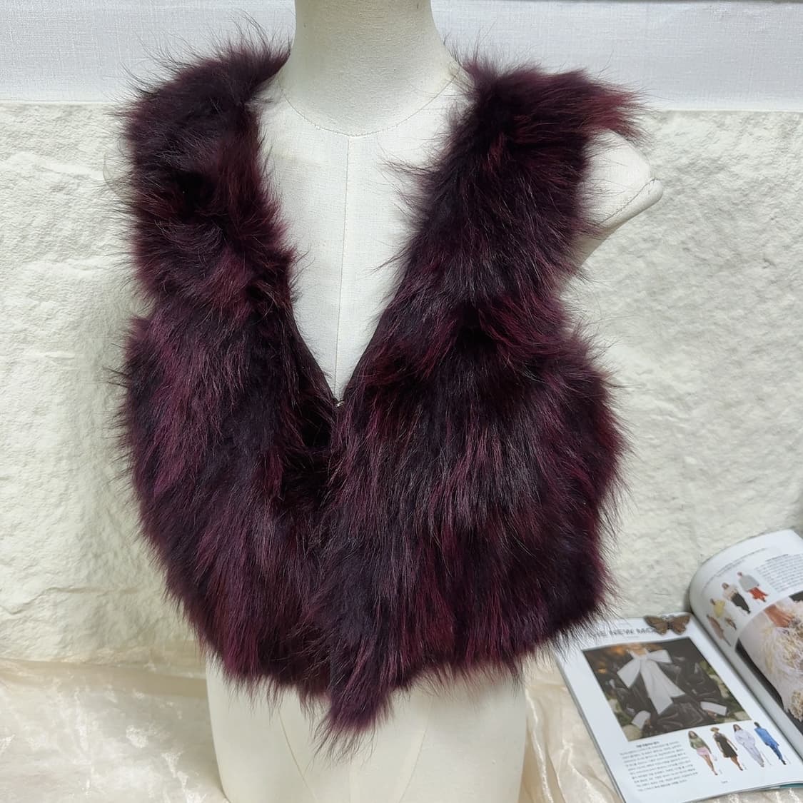 빈티지 와인 너구리털 라쿤퍼 조끼 베스트 상품이미지1