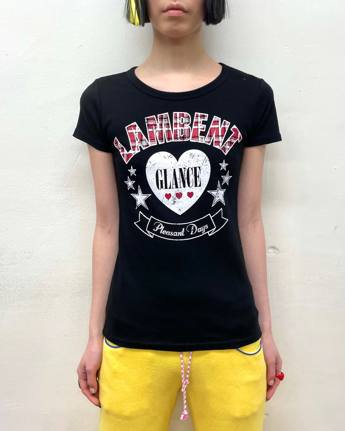  LAMBENT Checkered Heart Black T-shirt  상품이미지1