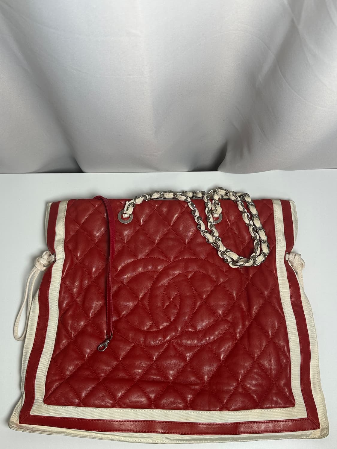 샤넬 레드 & 아이보리 램스킨 퀼팅 쇼퍼백 상품이미지6