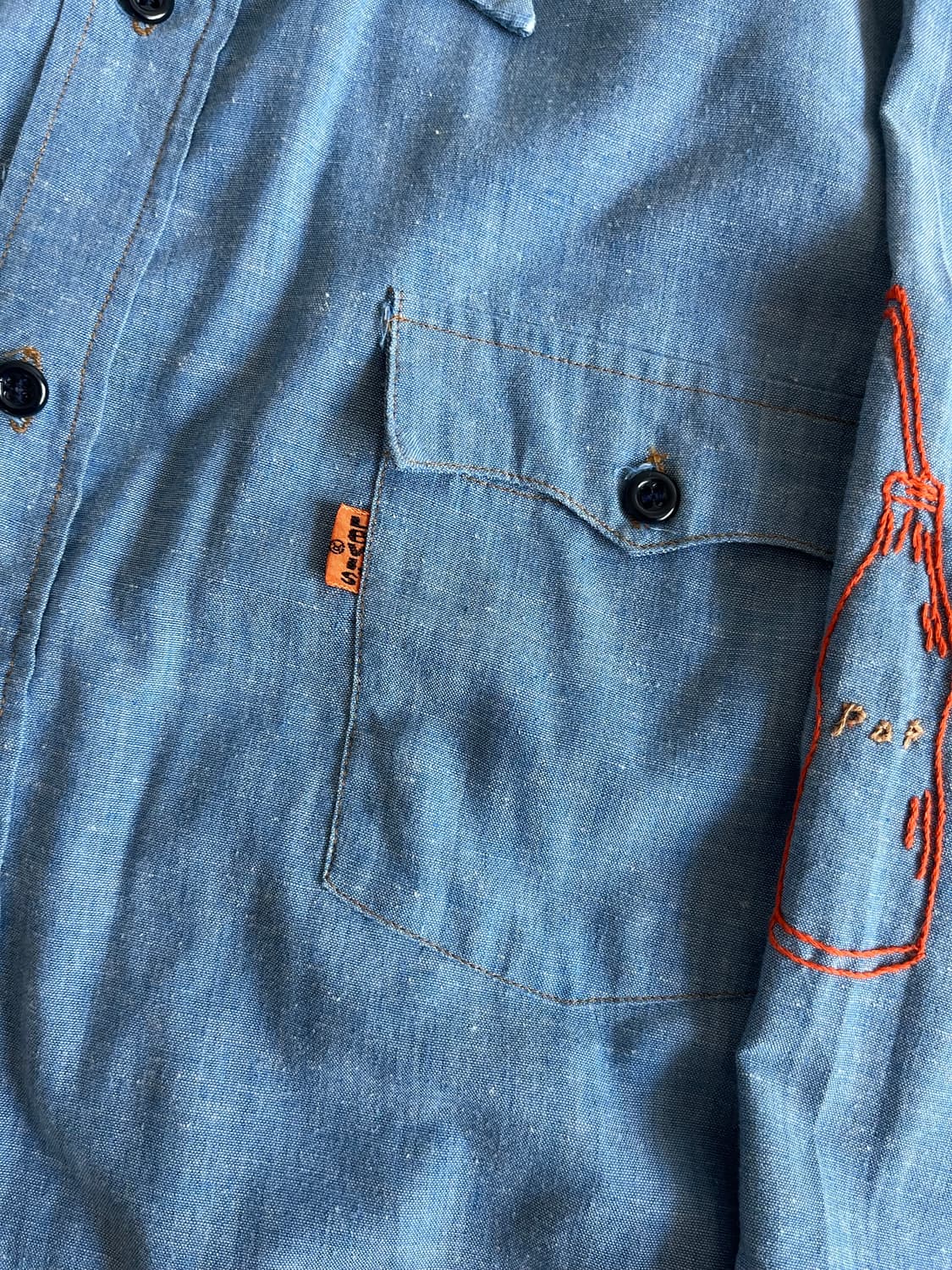 70's LEVI'S 샴브레이 자수 셔츠 L 상품이미지3