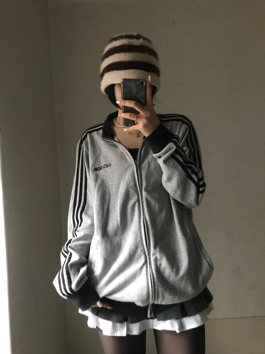 아디다스 그레이 블랙 삼선 면집업 상품이미지2