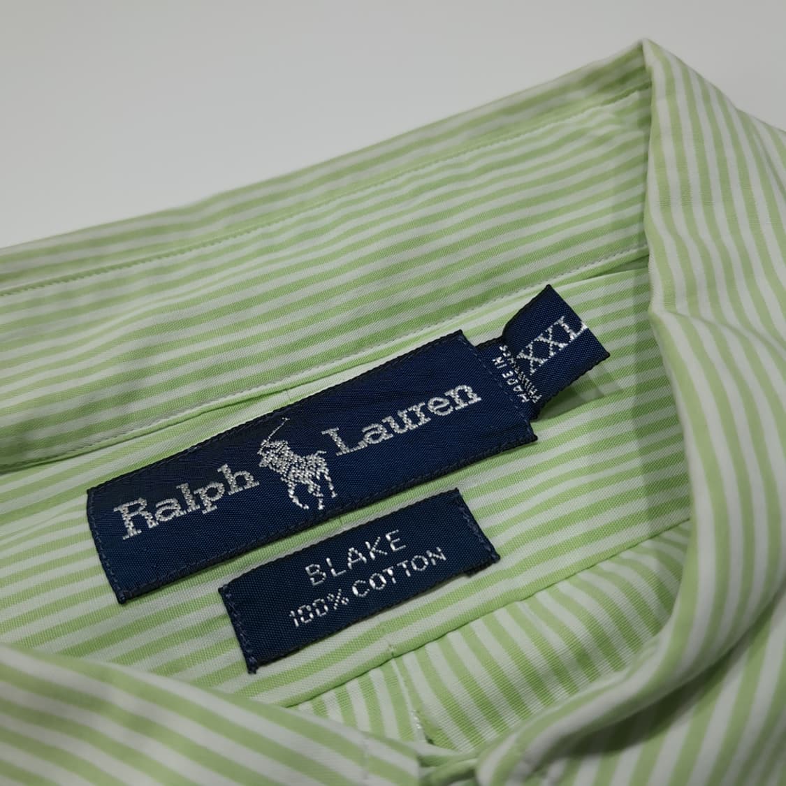 CL439 2XL 폴로 90s 코튼 스트라이프 라이트그린 셔츠 남방 상품이미지4