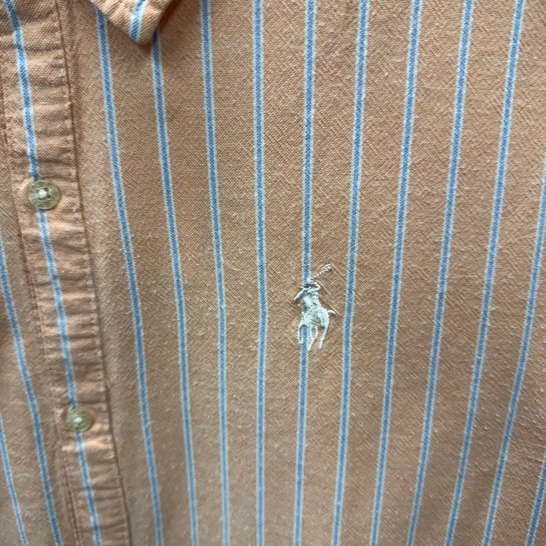 폴로 랄프로렌 스트라이프 긴팔 셔츠 화이트 포니 로고 포인트 오렌지 상품이미지5