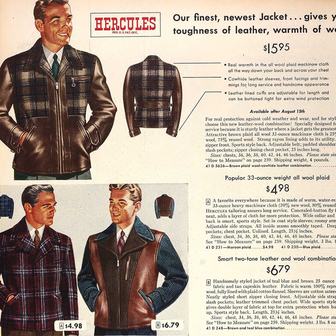 40s wool plaid combi cowhide jacket 상품이미지2