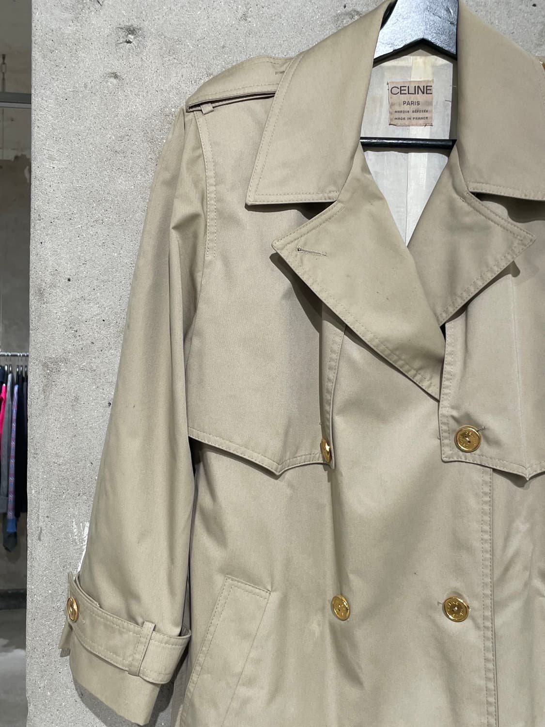 올드 셀린느 라이트 베이지 금장 버튼 트렌치 코트 상품이미지2