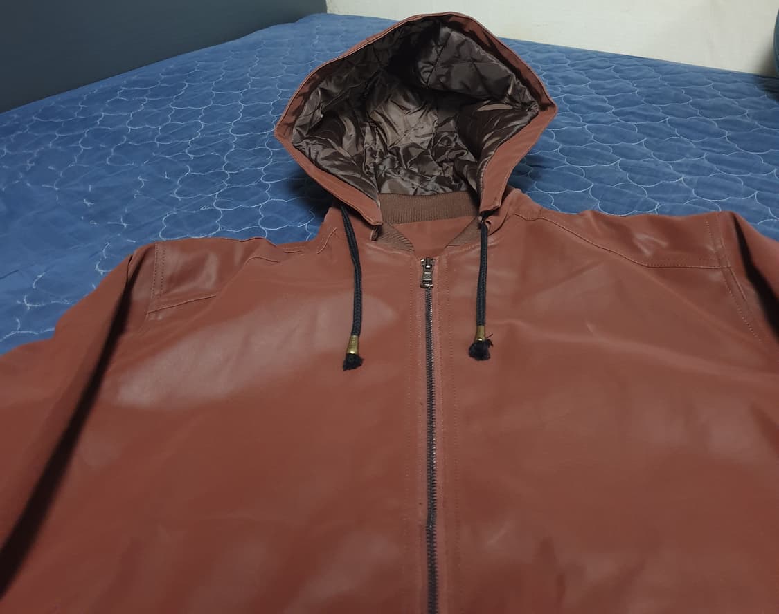 오버핏 가죽 후드 자켓 브라운 (XXL) 상품이미지2