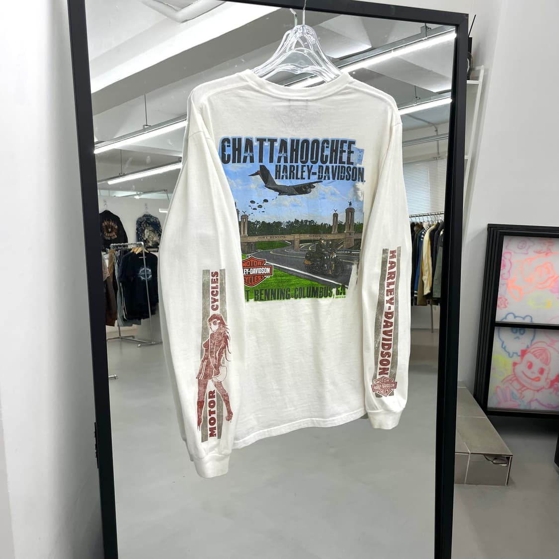 할리데이비슨 모터싸이클 그래픽 빈티지 롱슬리브 긴팔 티셔츠 화이트 상품이미지2