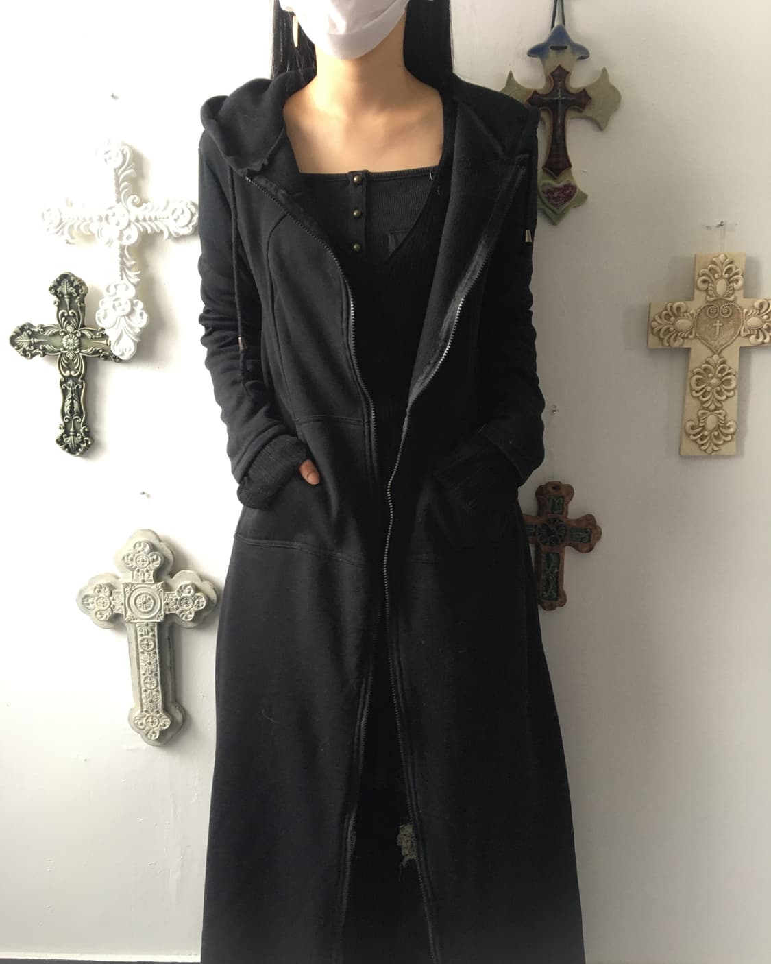 Maxi hood zip up onepiece coat 상품이미지5