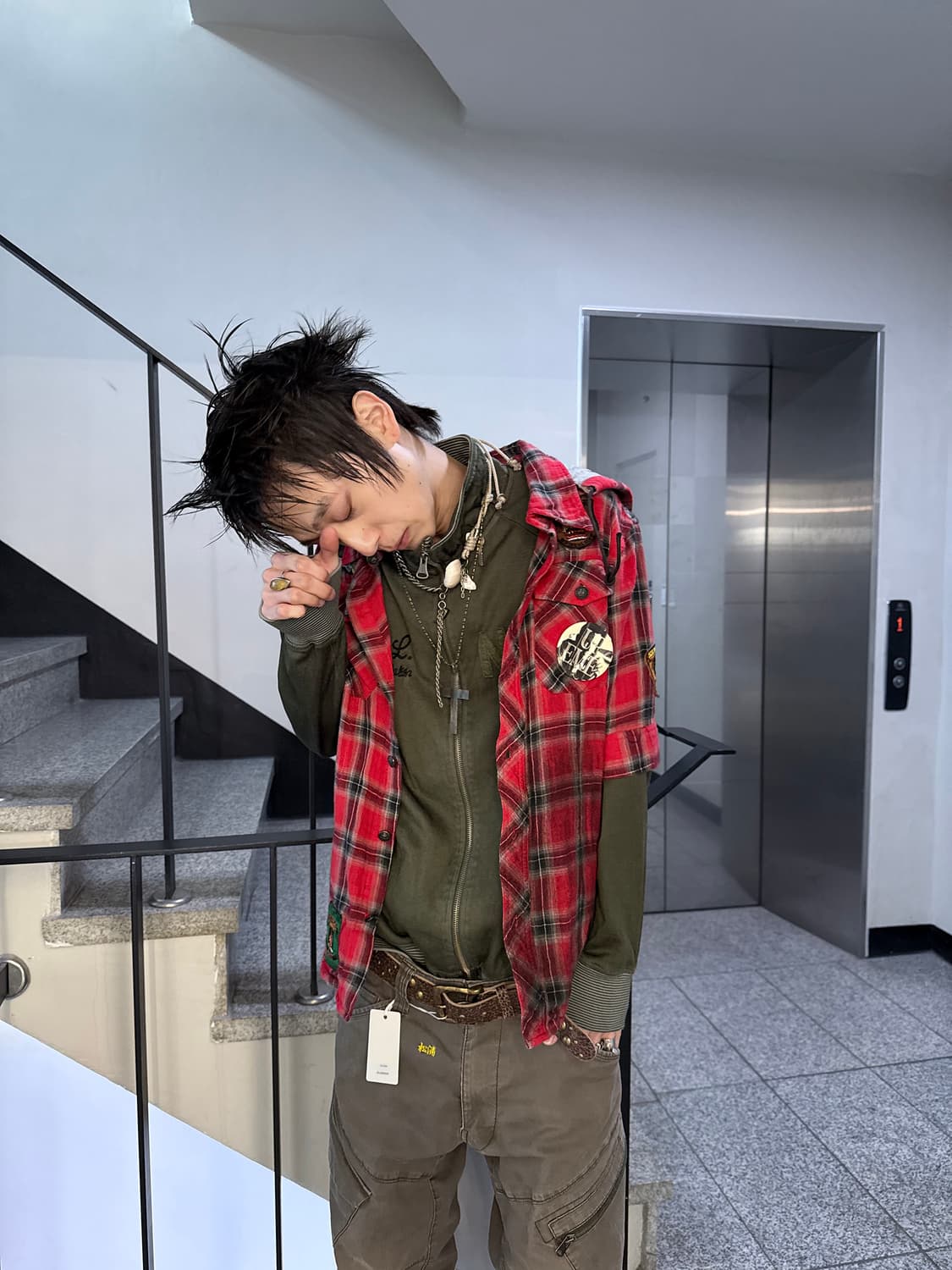 patch hooded check shirt 상품이미지1