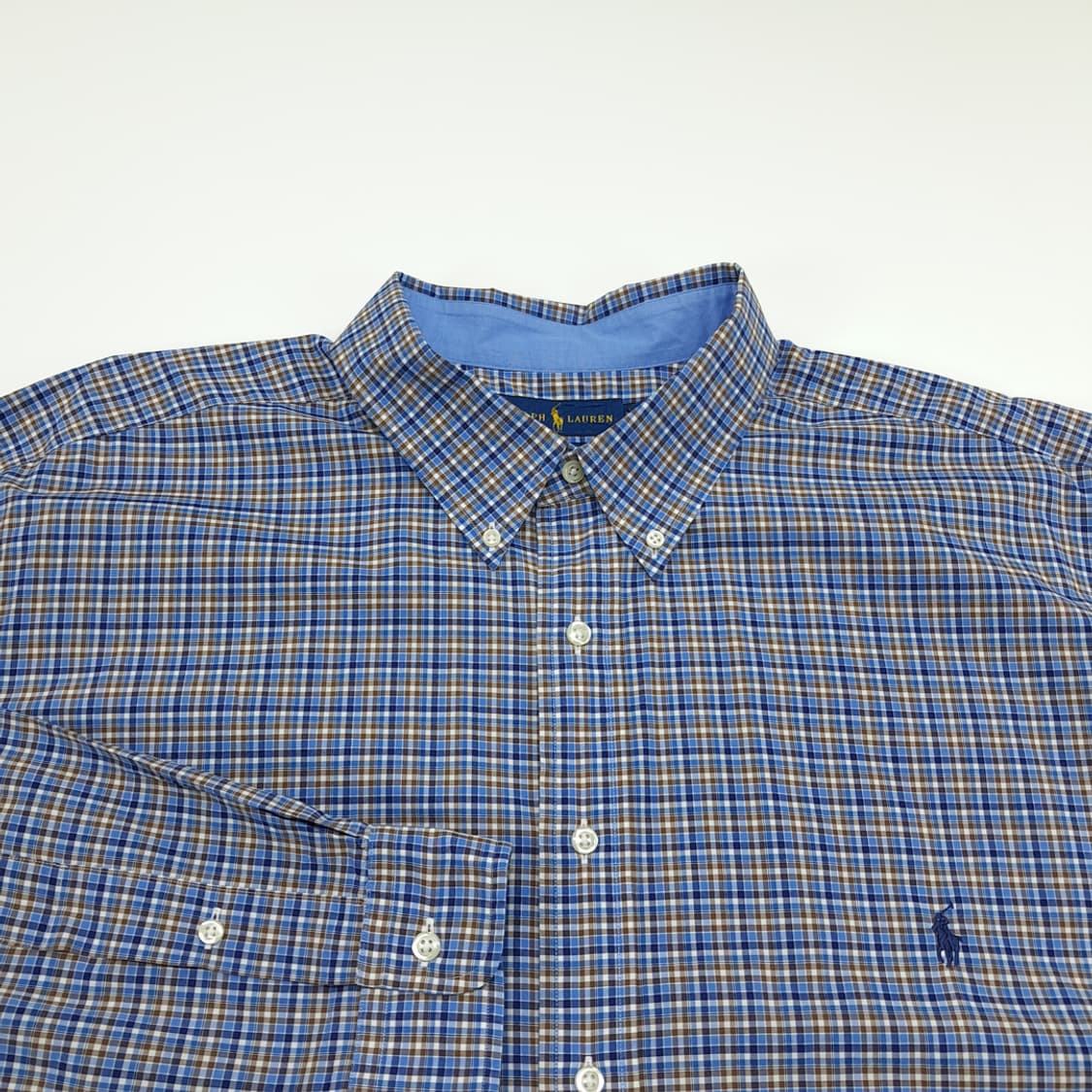 CN788 3XB 폴로 랄프로렌 네이비브라운 스몰타탄체크 긴팔 셔츠 남방 상품이미지3
