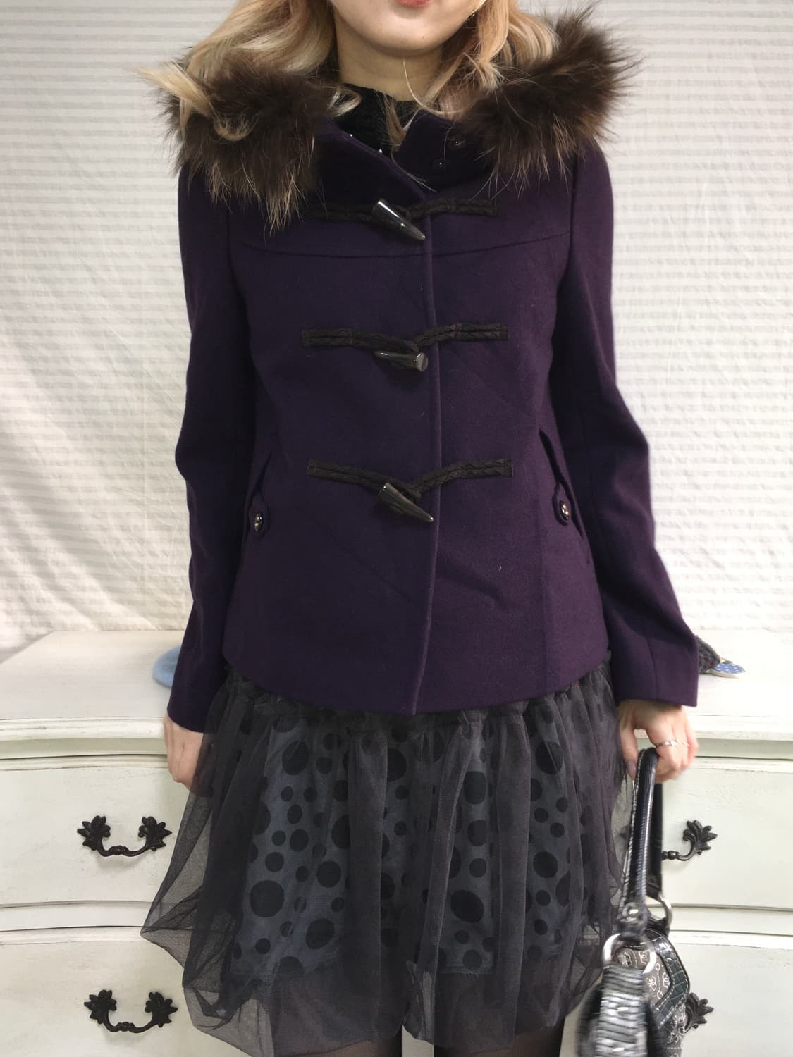 일본빈티지 퍼플 더플 하프코트 상품이미지4