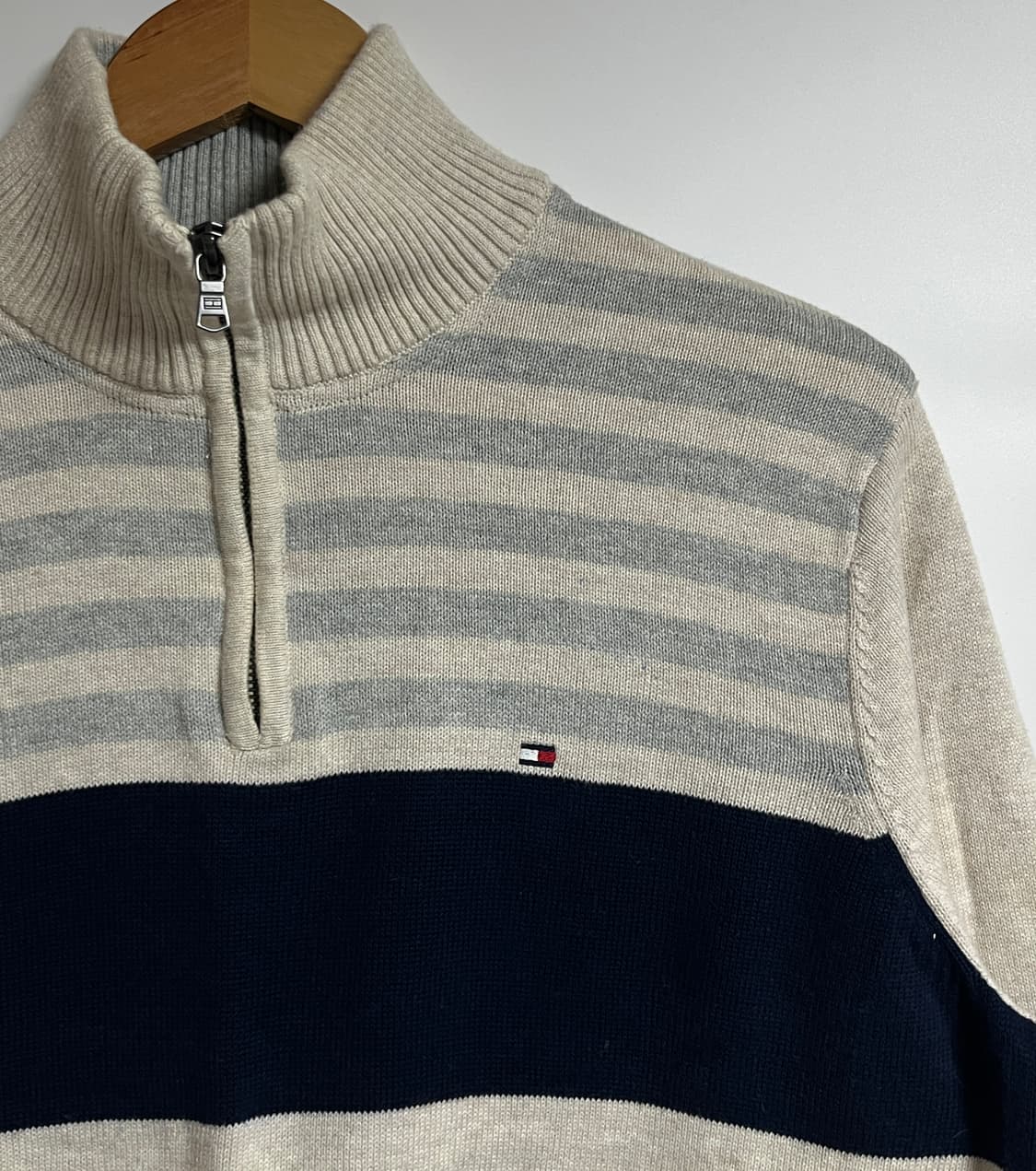 공용 타미힐피거 스트라이프 반집업 니트 스웨터 M 상품이미지4