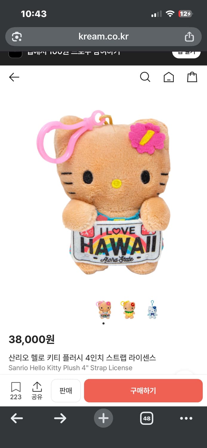 정품 하와이 태닝 키티 키링 인형 상품이미지3