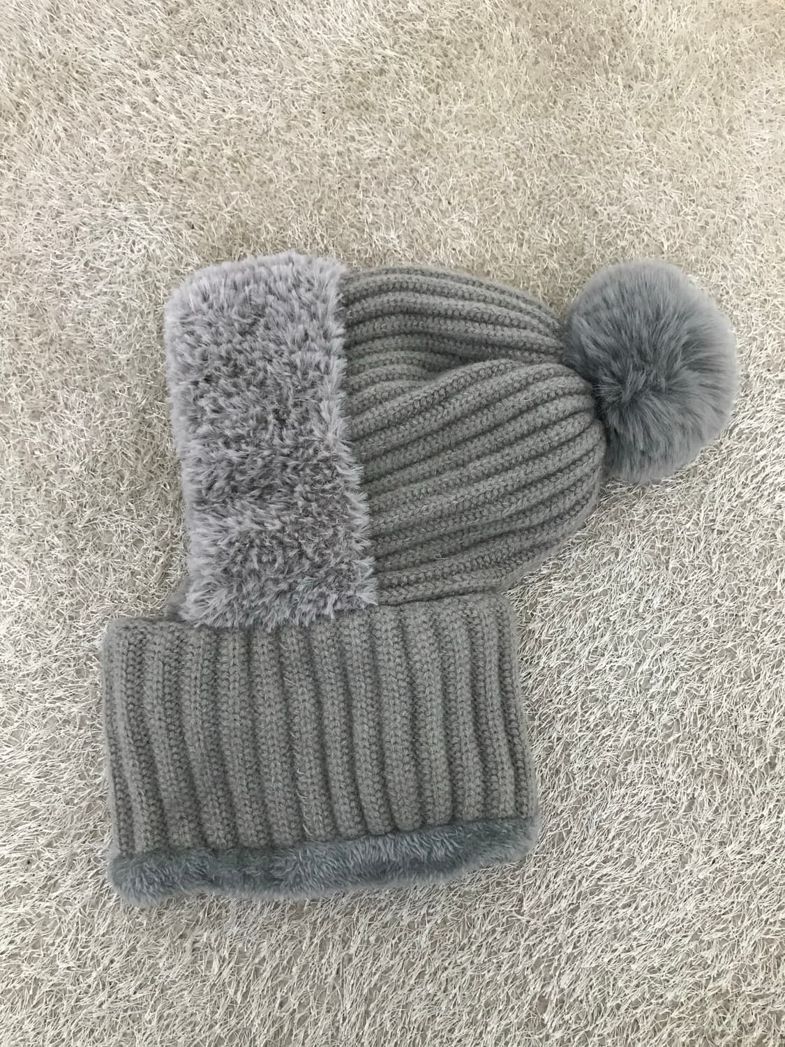빈티지 그레이 니트 바라클라바 방울 비니 상품이미지3
