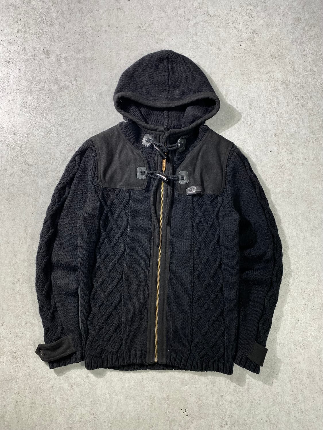 [M] Diesel 디젤 블랙 더플 후드 니트집업 자켓 상품이미지1