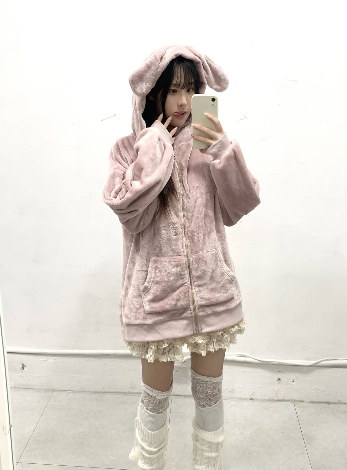 [BLUE STRIVE] 핑크 우사미미 🐰 퍼 후드집업 상품이미지4