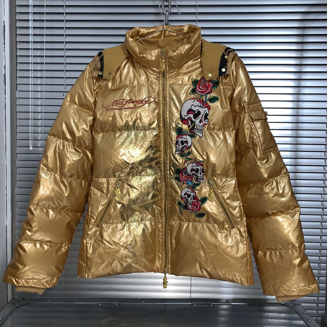 2000s 에드하디 골드 패치 패딩 코트 상품이미지2