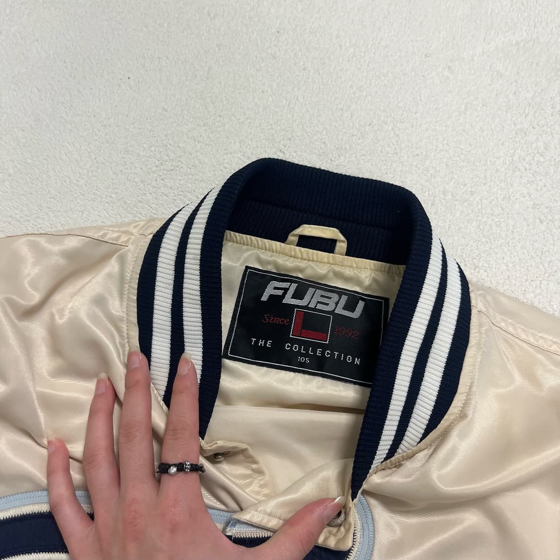 FUBU cream & navy varsity jacket 상품이미지6