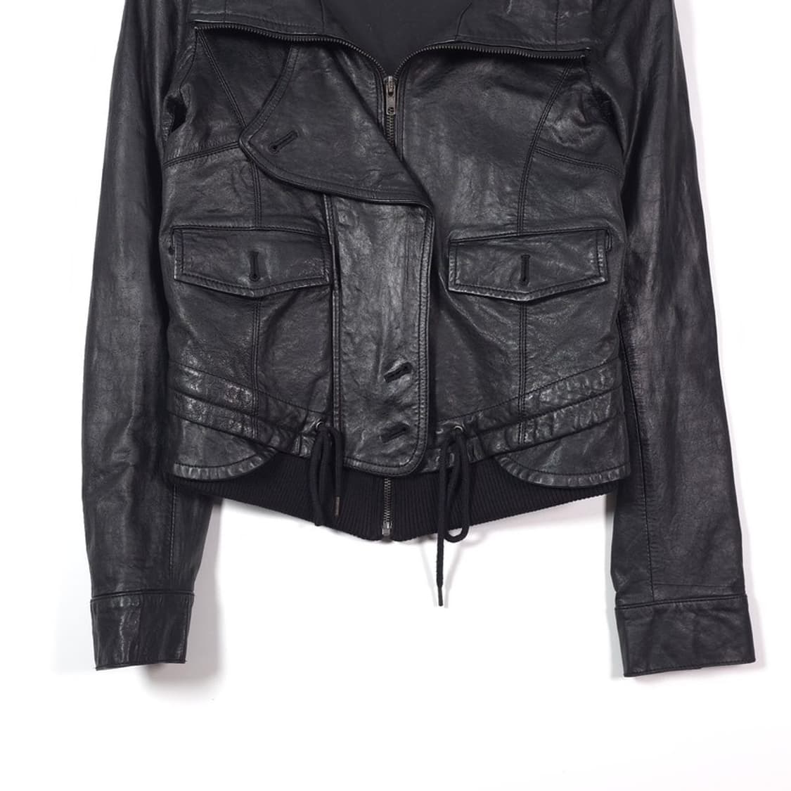 리얼 양가죽 슬림핏 시보리 레더 자켓 블랙 66 상품이미지4