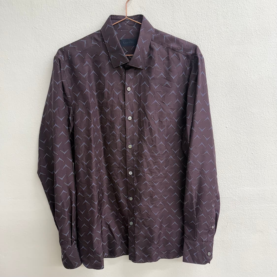 한섬 랑방 기하학 패턴 딥퍼플 실크 셔츠 (39) 상품이미지1