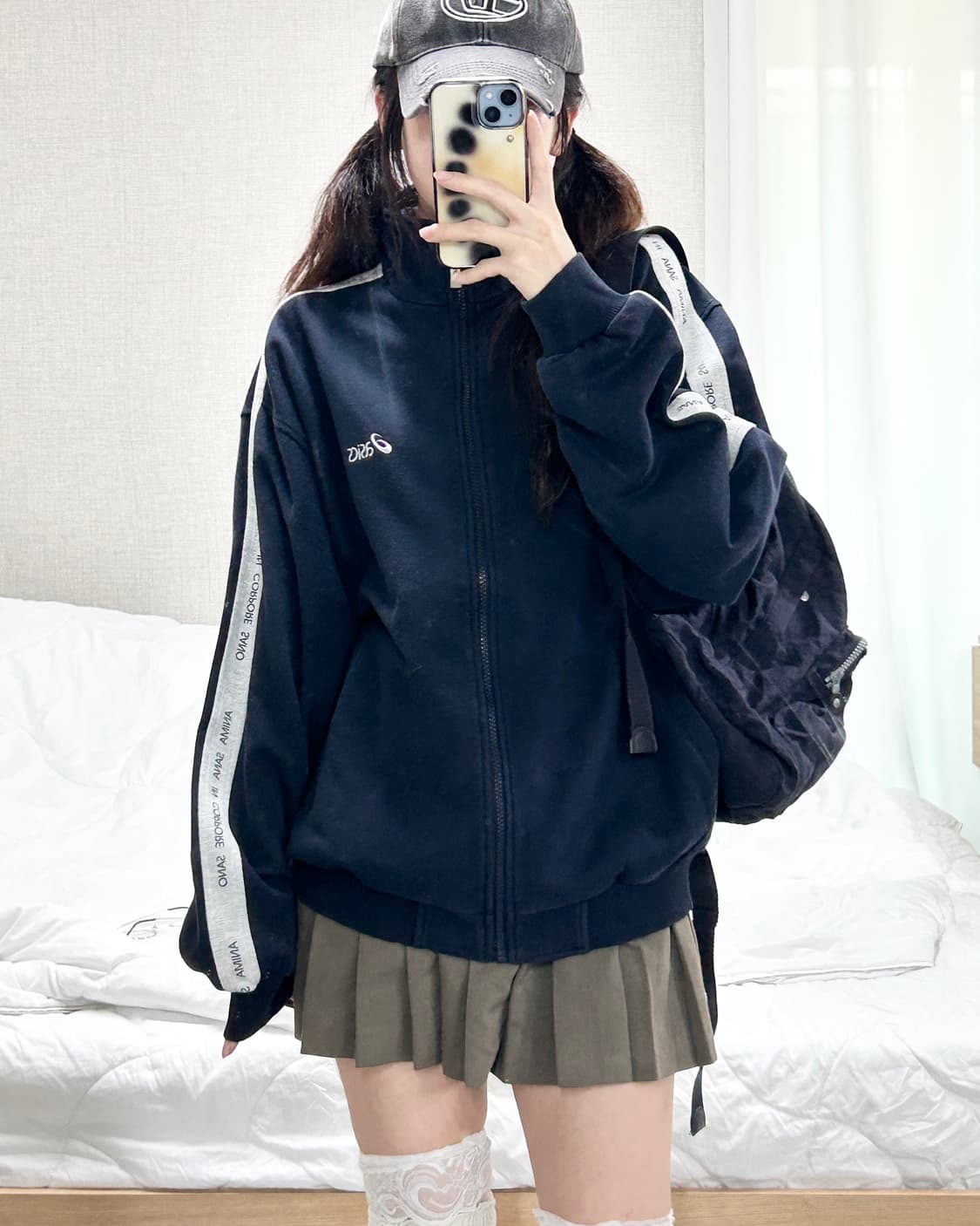 아식스 사이드라인 네이비 코튼 집업 상품이미지1