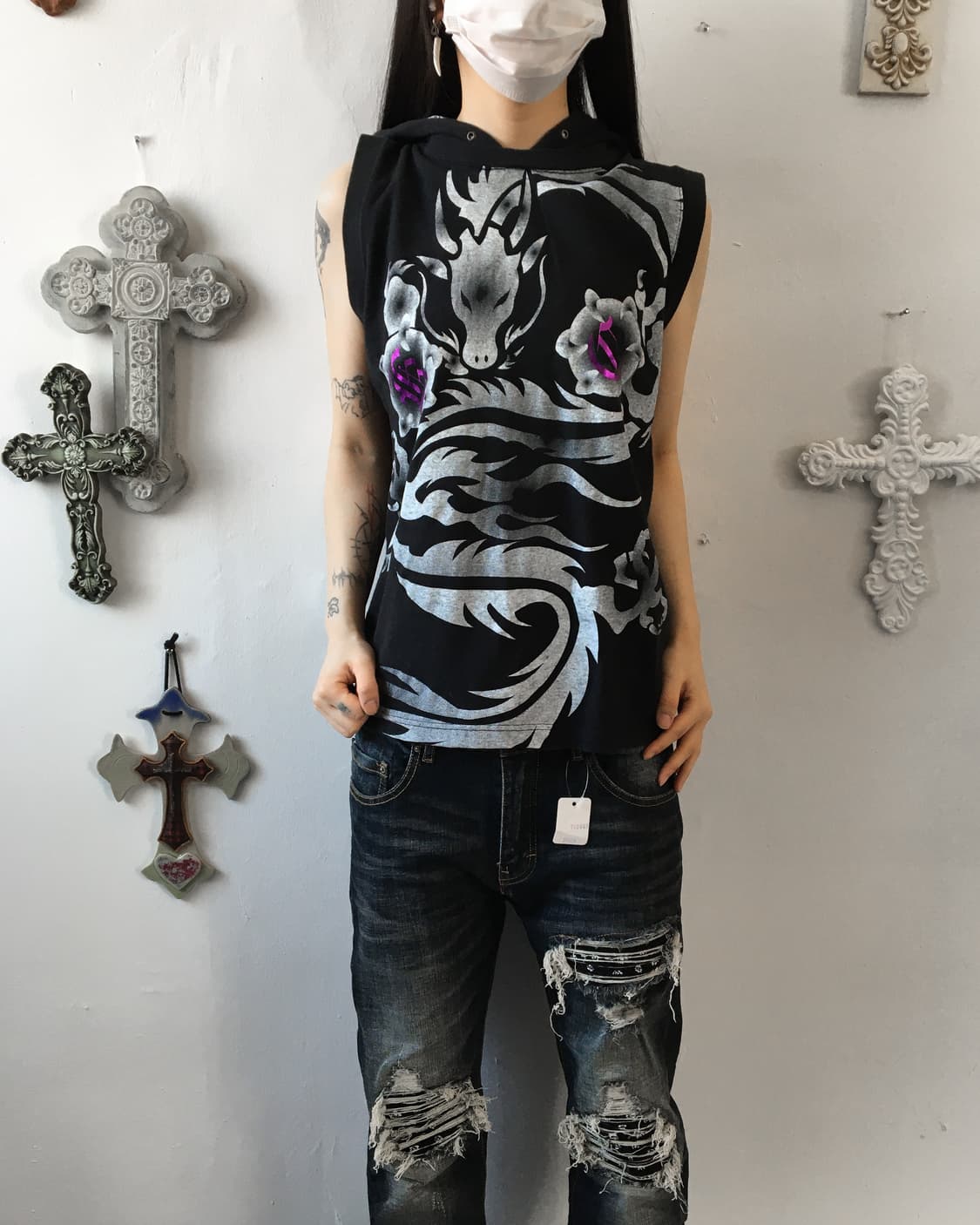 Dragon printing hood sleeveless 상품이미지6