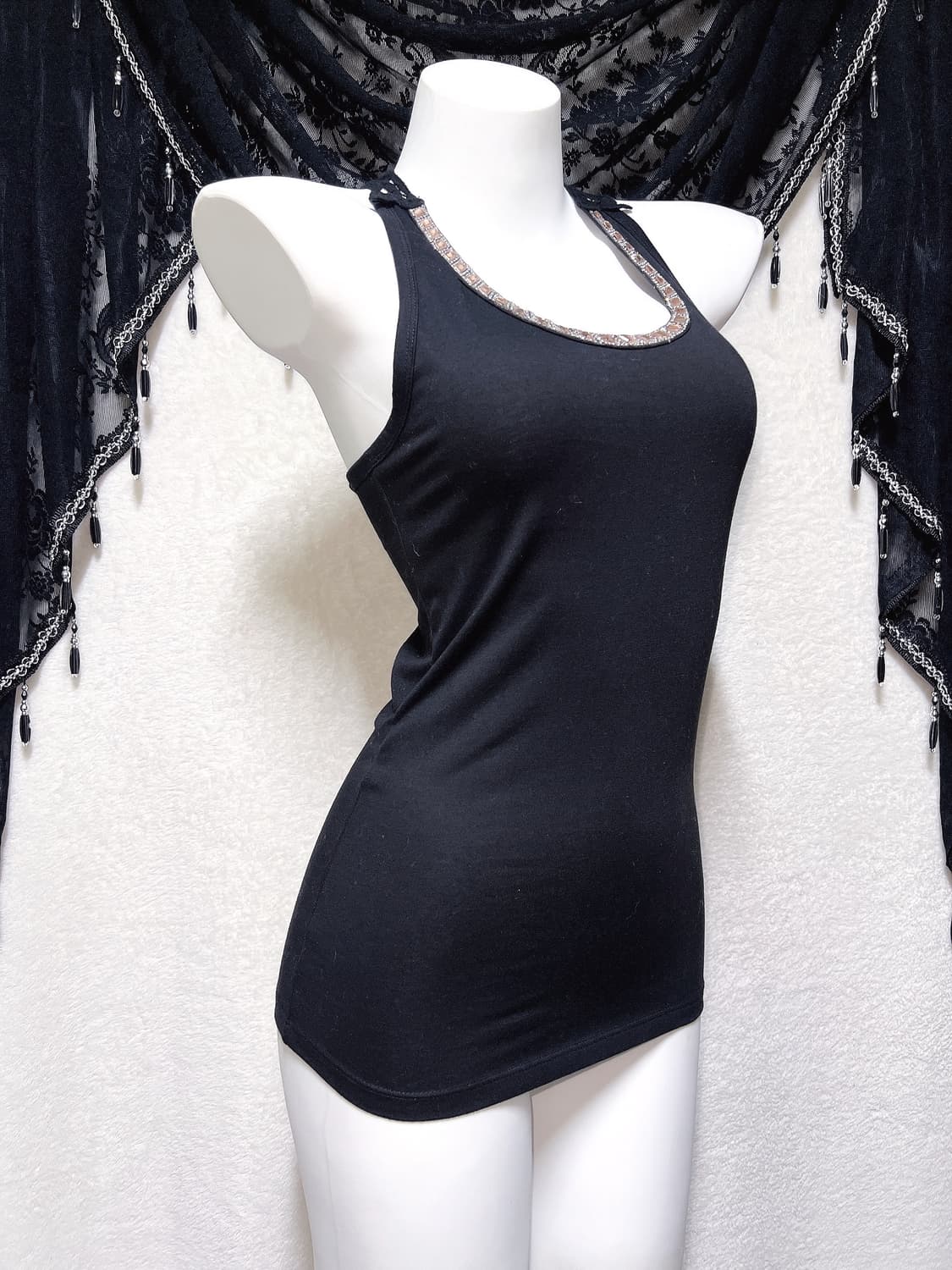 레이스 자수 큐빅 슬리브리스 홀터넥나시 로맨틱고딕 갸루 페어리 핀터 펑크 상품이미지6