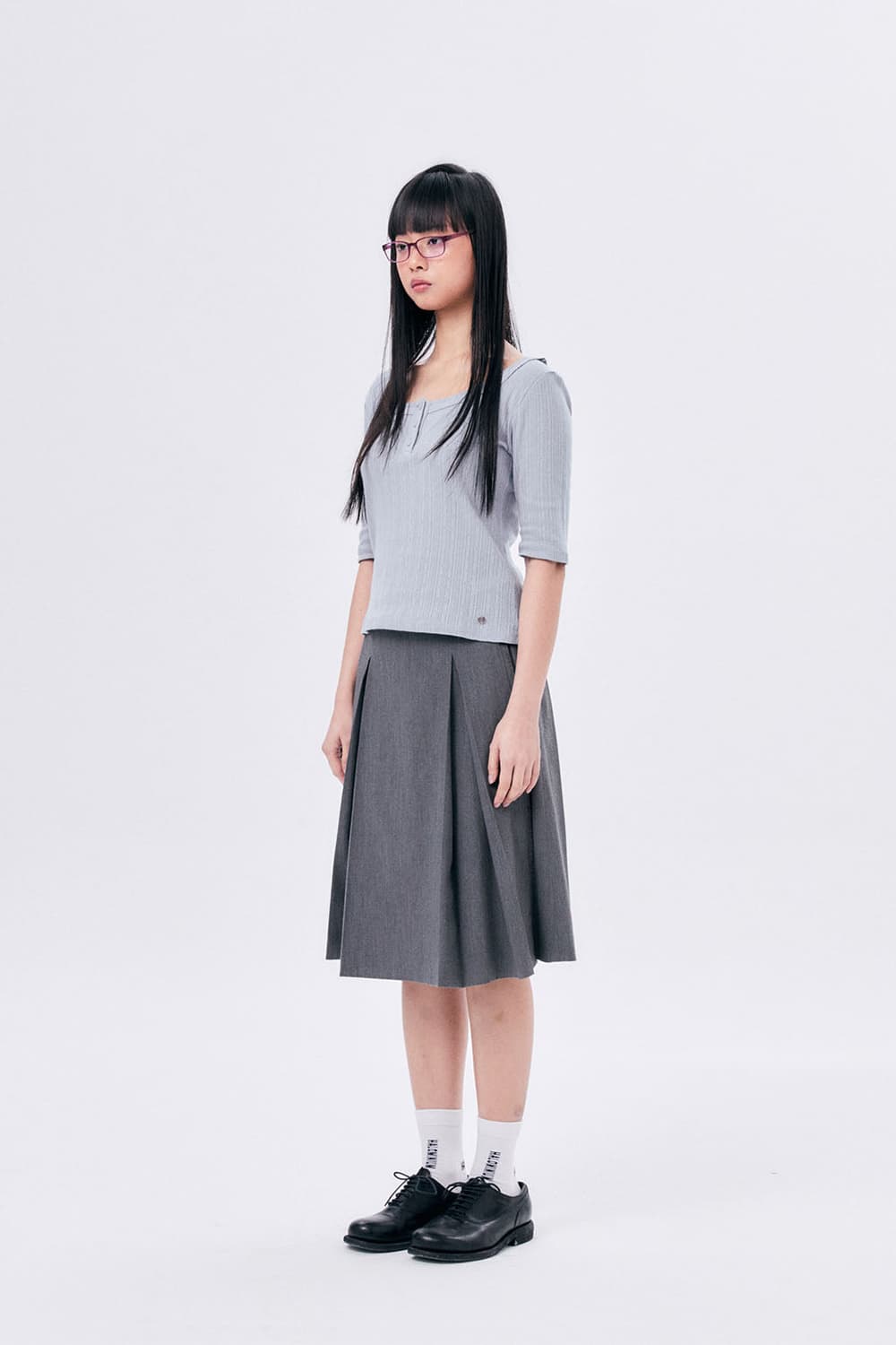 MIDI PLEATED WRAP SKIRT 3 / GRAY 상품이미지3